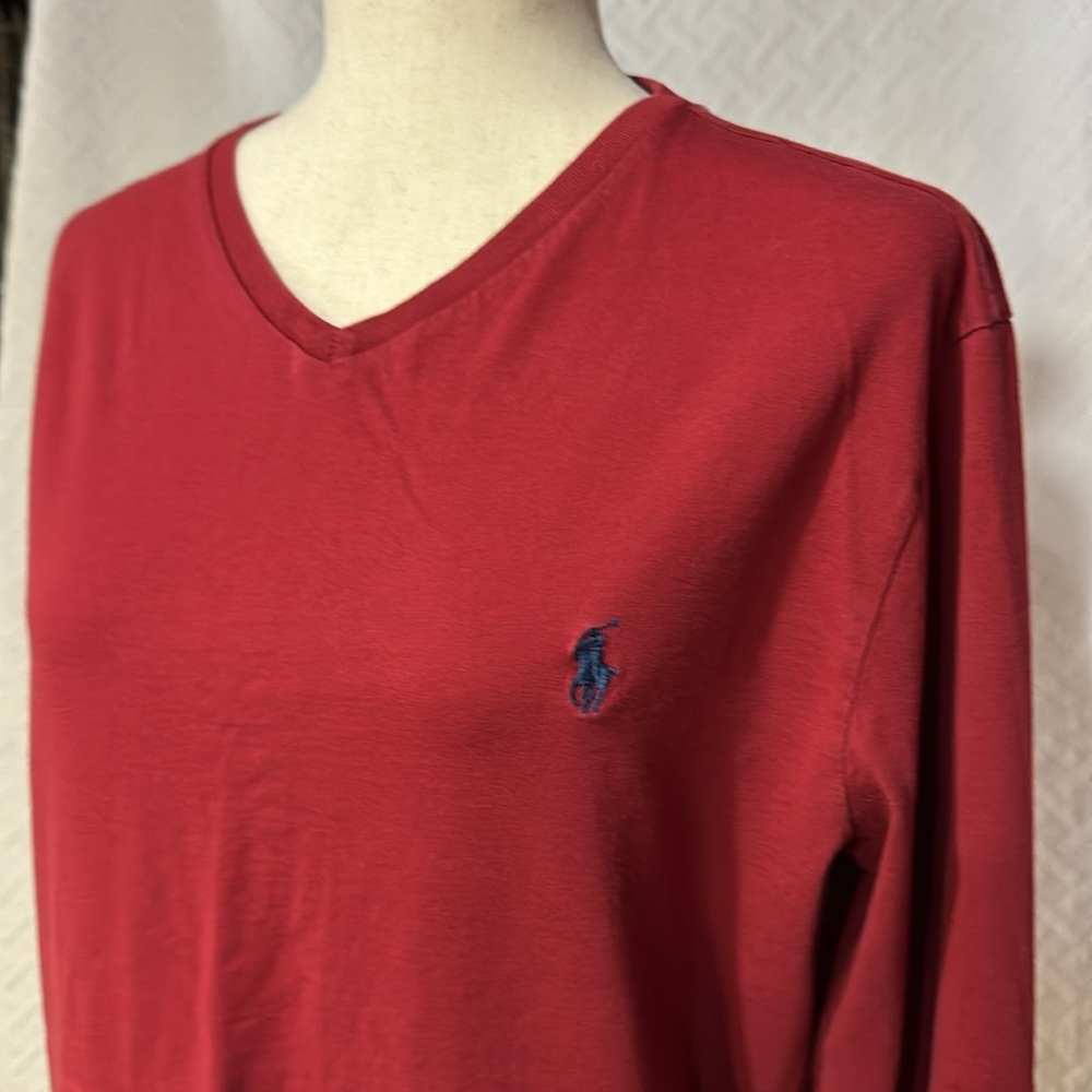 Polo Ralph Lauren Red Medium Long Sleeve V Neck Top - Picture 2 of 4